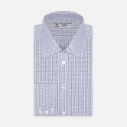 Blue Grid Check Shirt with T&amp;A Collar and 3-Button Cuffs