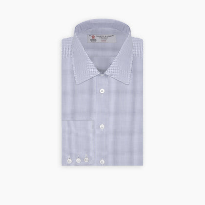 Blue Grid Check Shirt with T&amp;A Collar and 3-Button Cuffs Image 6