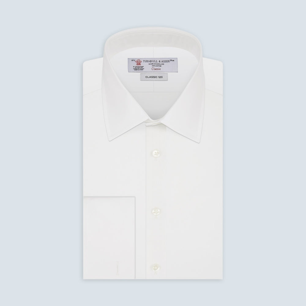 A plain white circle with a thin gray border on light gray, reflecting the clean, crisp style of Turnbull & Asser’s MTM SHIRTS ALL.