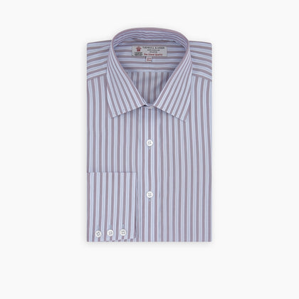 Red and Blue Fine Multi Stripe Sea Island Quality Cotton Shirt with Classic T&A Collar and Button Cuffs Image 1