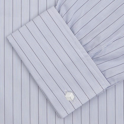 Blue Grouped Stripe Shirt with T&A Collar and Double Cuffs Image 1