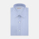 The Turnbull & Asser Blue Mixed Stripe Shirt with T&A Collar and Double Cuffs, ideal for striped shirt enthusiasts, is neatly folded and displayed against a plain white background.