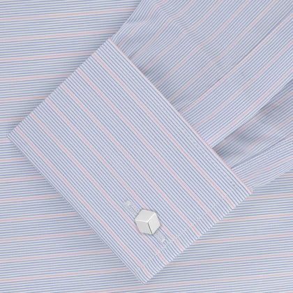 Blue and Pink Grouped Stripe Shirt with T&A Collar and Double Cuffs Image 1