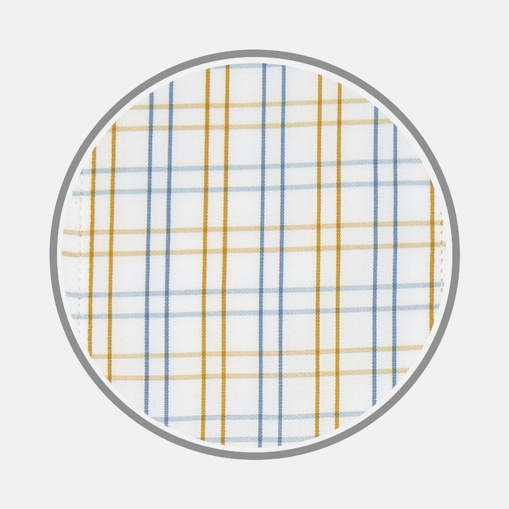 White, Gold and Blue Multi-Graph Cotton Fabric