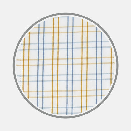 White, Gold and Blue Multi-Graph Cotton Fabric