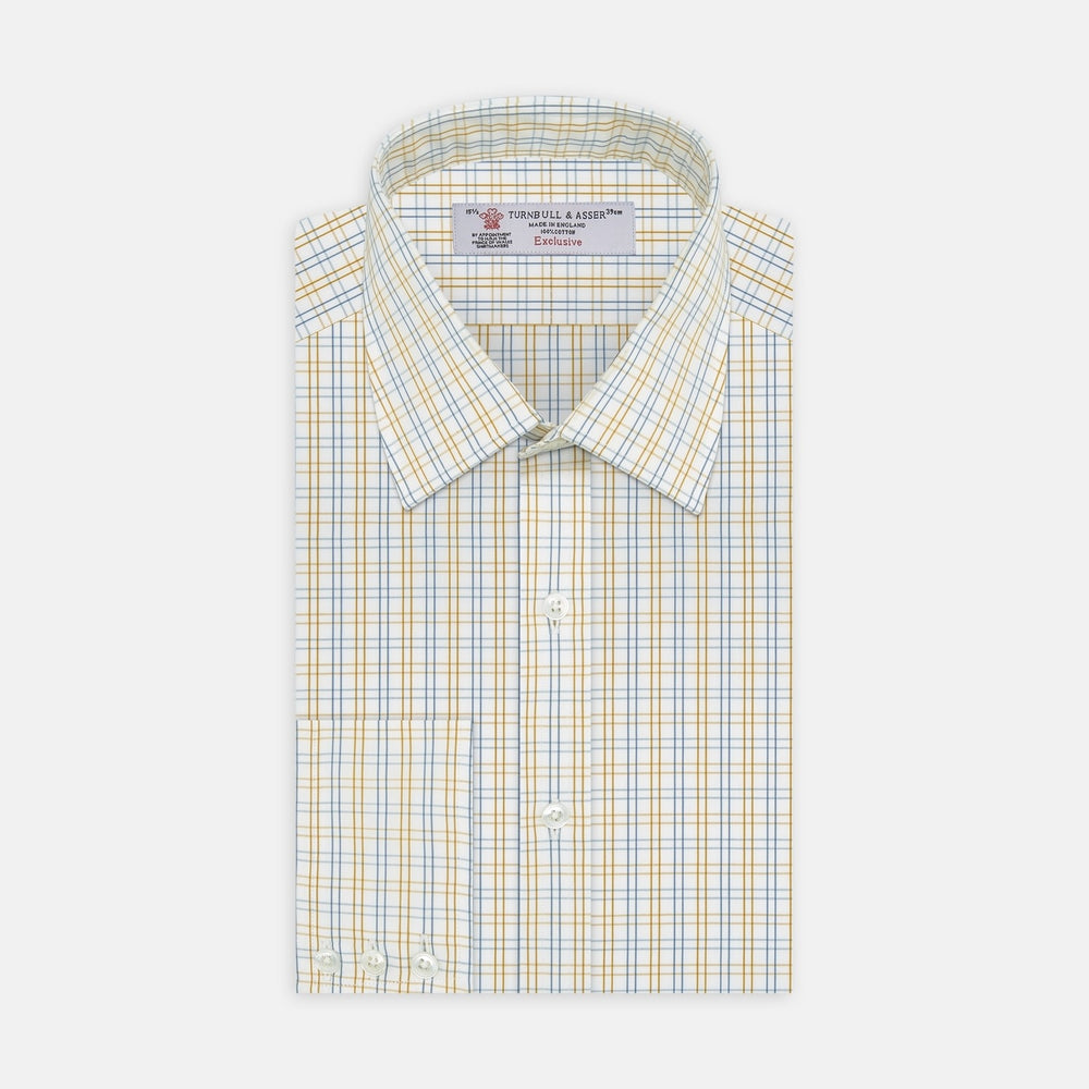 White, Gold and Blue Multi-Graph Cotton Fabric