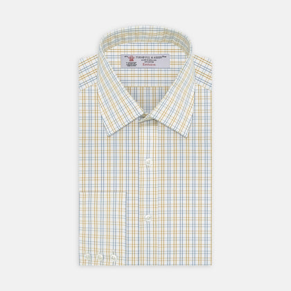 White, Gold and Blue Multi-Graph Cotton Fabric Image 1