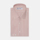 The Turnbull & Asser Pink and White Bold Stripe Shirt features a T&A collar, long sleeves, 3-button cuffs, and striking vertical stripes. The shirt is displayed folded with white buttons against a white background.