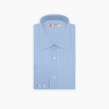 Green and Blue Windowpane Check Shirt with T&A Collar and 3-Button Cuffs Image 1