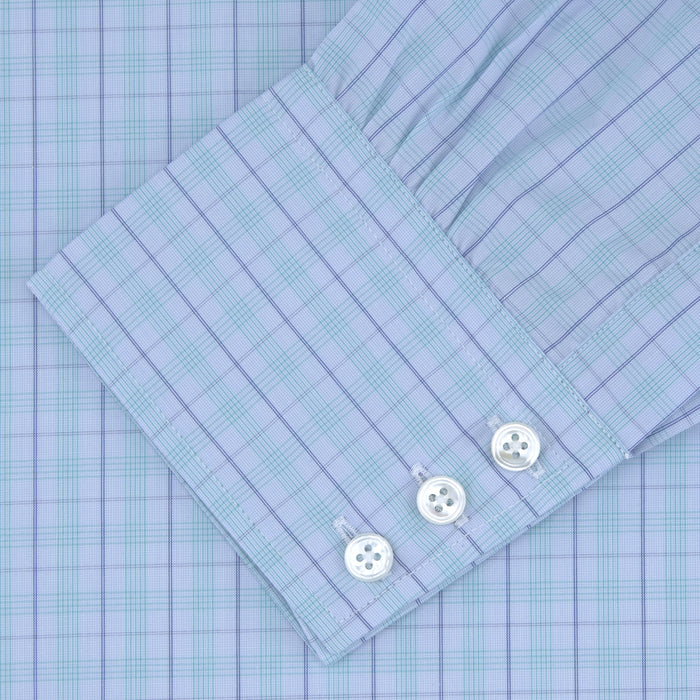 Green and Blue Windowpane Check Shirt with T&A Collar and 3-Button Cuffs Image 2