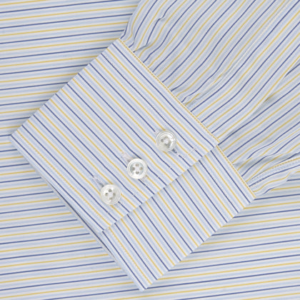 Yellow and Navy Small Stripe Shirt with T&A Collar and 3-Button Cuffs Image 1