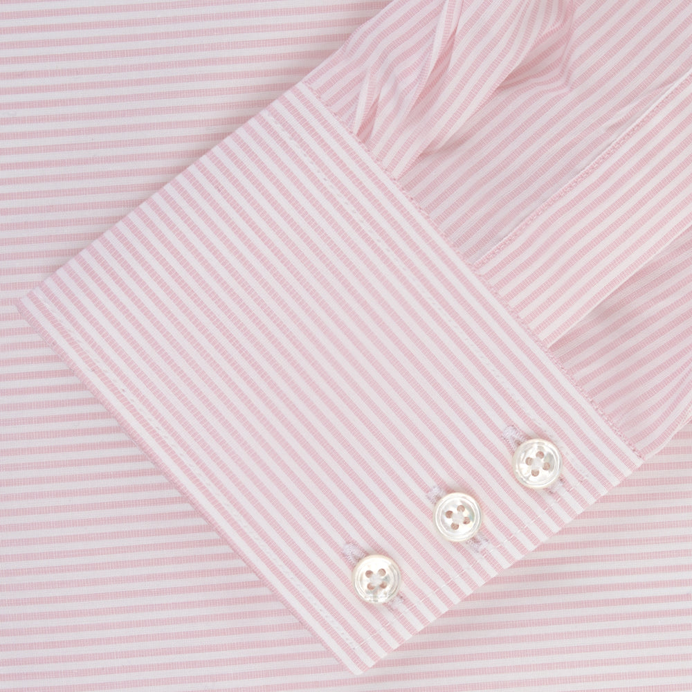 The Turnbull & Asser Pink and White Stripe Shirt features a POW collar and 3-button cuffs, displayed laid flat on a white background.