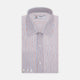 The Turnbull & Asser Red and Blue Ticking Stripe Linen Shirt features a POW collar, 3-button cuffs, white buttons, and a visible brand label inside the collar for timeless style.