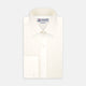 The Turnbull & Asser Tailored Fit Cream Pleated Front Silk Dress Shirt with T&A collar and double cuffs is displayed neatly folded against a light gray background.