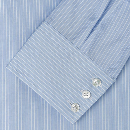 Tailored Fit Light Blue and White Pinstripe Shirt with Bury Collar and 3-Button Cuffs Image 2