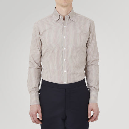 Tailored Fit Brown Fine Stripe Shirt with Bury Collar and 3-Button Cuffs Image 1