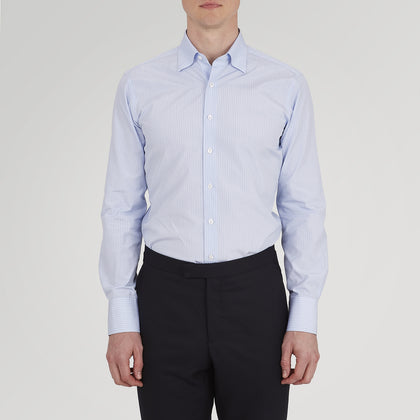 Tailored Fit Light Blue and White Pinstripe Shirt with Bury Collar and 3-Button Cuffs Image 3