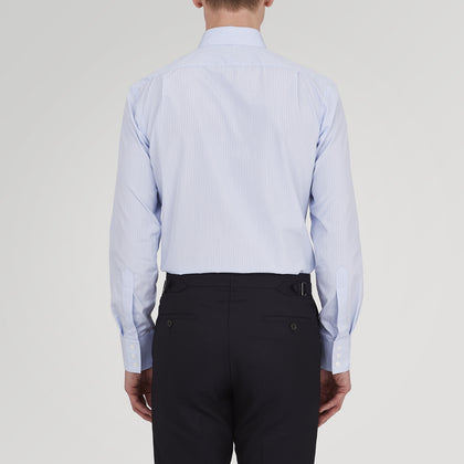 Tailored Fit Light Blue and White Pinstripe Shirt with Bury Collar and 3-Button Cuffs Image 4