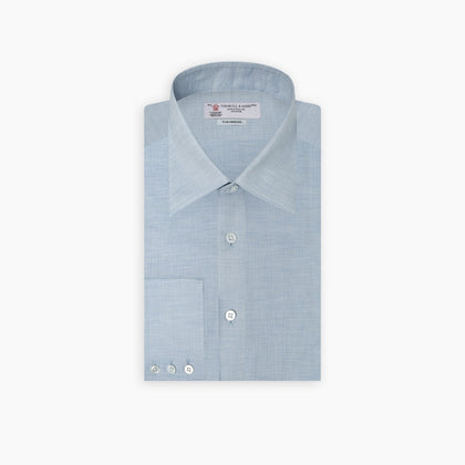 Tailored Fit Light Blue Flannel Shirt with Bury Collar and 3-Button Cuffs Image 5