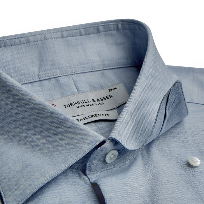Tailored Fit Light Blue Flannel Shirt with Bury Collar and 3-Button Cuffs Image 1