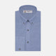 The Turnbull & Asser Weekend Fit Blue Cashmerello Light Shirt features a Dorset collar, 1-button cuffs, subtle check pattern, front pocket, and white buttons—softly folded on a white background.