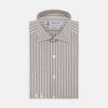View 1 of product The Tailored Fit Pink and Grey Drawing Stripe Shirt by Turnbull & Asser features a Kent collar, 2-button cuffs, and vertical stripes in pink and grey for a refined look.