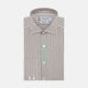The Tailored Fit Pink and Grey Drawing Stripe Shirt by Turnbull & Asser features a Kent collar, 2-button cuffs, and vertical stripes in pink and grey for a refined look.