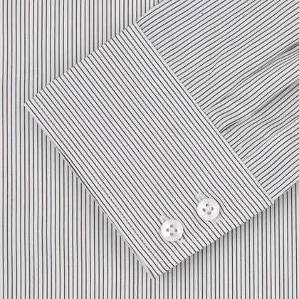 Tailored Fit Grey and White Pinstripe Shirt with Kent Collar and 2-Button Cuffs Image 1