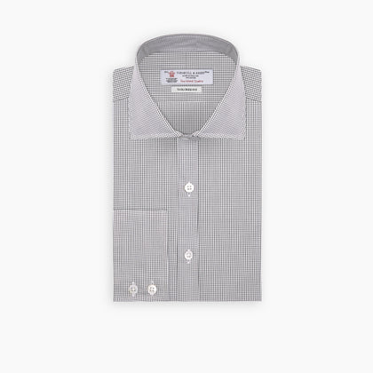 Tailored Fit Grey and White Small Check Shirt with Kent Collar and 2-Button Cuffs Image 2