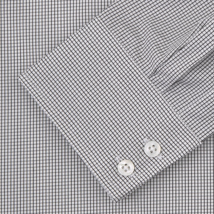 Tailored Fit Grey and White Small Check Shirt with Kent Collar and 2-Button Cuffs Image 1