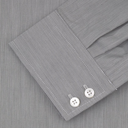 Tailored Fit Grey End-On-End Shirt with Kent Collar and 2-Button Cuffs Image 1