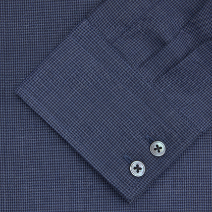 Tailored Fit Navy Check Flannel Shirt with Kent Collar and 2-Button Cuffs Image 1