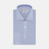 View 1 of product A neatly folded Turnbull & Asser Blue Hairline Stripe Tailored Fit Shirt with a Kent collar and double cuffs is displayed on a plain white background, with the brand label visible inside the collar.