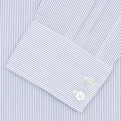 Tailored Fit Blue and White Fine Stripe Shirt with Kent Collar and 2-Button Cuffs Image 1