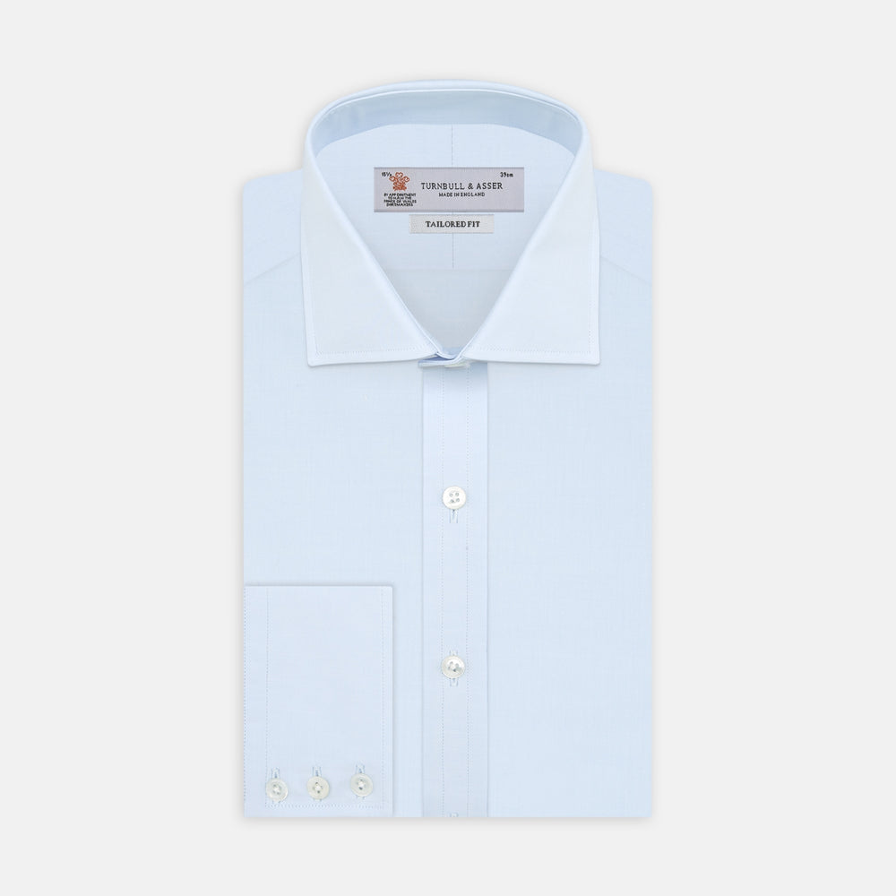 Tailored Fit Two-Fold 120 Light Blue Shirt with Kent Collar and 3-Button Cuffs