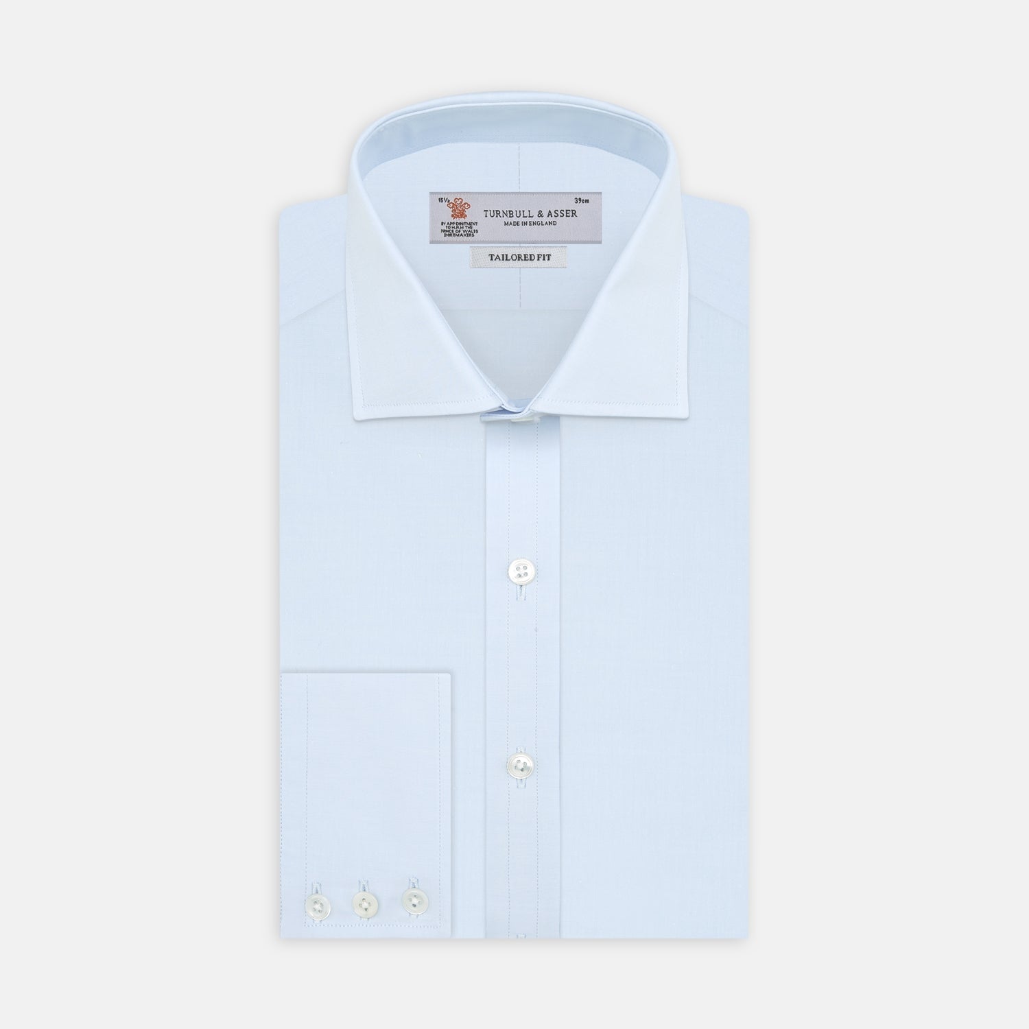View 1 of product Tailored Fit Two-Fold 120 Light Blue Shirt with Kent Collar and 3-Button Cuffs