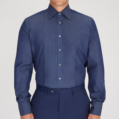 Dark Blue Denim-Cashmere Dress Shirt with T&A Collar and 3-Button Cuffs Image 1
