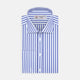 The Turnbull & Asser Blue and White Candy Stripe Shirt features a Regent collar, double cuffs, and white buttons, neatly folded against a plain white background.