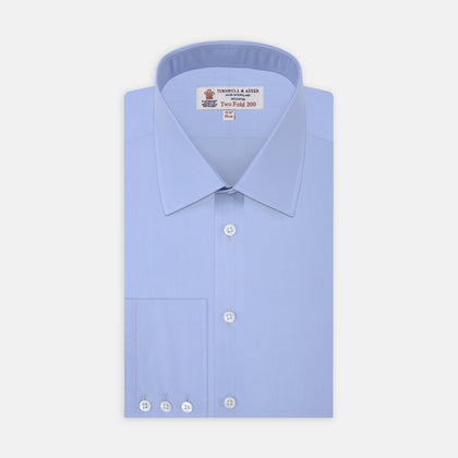 Two-Fold 200 Blue Cotton Shirt with T&amp;A Collar and 3-Button Cuffs