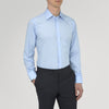 View 2 of product The Turnbull & Asser Two-Fold 200 Blue Cotton Shirt features a T&A collar, 3-button cuffs, and white buttons—a refined men's dress shirt displayed on a plain white background.