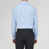 View 3 of product The Turnbull & Asser Two-Fold 200 Blue Cotton Shirt features a T&A collar, 3-button cuffs, and white buttons—a refined men's dress shirt displayed on a plain white background.