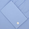 View 2 of product A Turnbull & Asser Sky Blue Micro-Check Shirt with T&A collar, double cuffs, and white buttons is neatly folded and displayed against a plain white background.