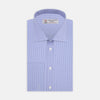 View 1 of product The Turnbull & Asser Blue Fine Check Sea Island Quality Cotton Shirt features a Regent collar, double cuffs, a subtle checkered pattern, and white buttons, displayed neatly folded on a white background.