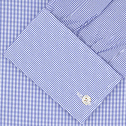 Blue Fine Check Sea Island Quality Cotton Shirt with Regent Collar and Double Cuffs Image 1