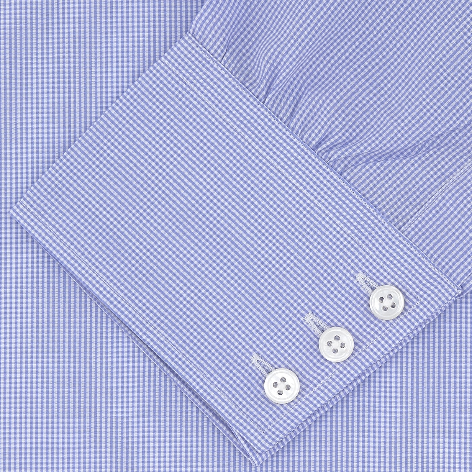 View 2 of product The Turnbull & Asser Blue Fine Check Sea Island Quality Cotton Shirt features a Regent collar and 3-button cuffs for a refined look.