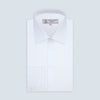 View 1 of product A Turnbull & Asser White Self-On-Self Herringbone Sea Island Quality Cotton Shirt with a Regent collar and 3-button cuffs, neatly folded and displayed on a light grey background.