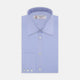 The Turnbull & Asser Blue Sea Island Quality Cotton Twill Shirt features a T&A collar, chest pocket, white buttons, and 3-button cuffs, all showcased on a plain white background.
