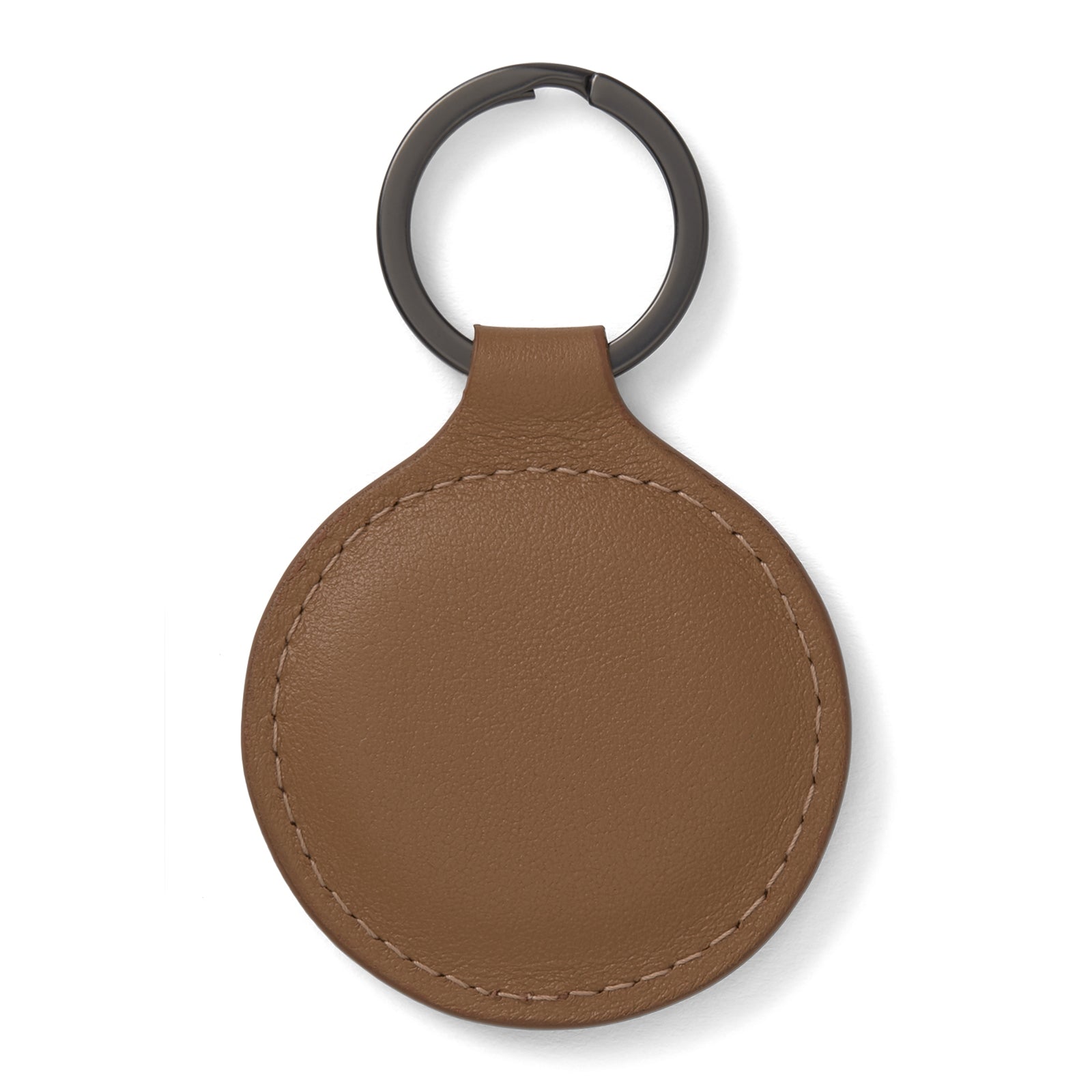 View 2 of product The Peanut Brown Leather Key Fob by Turnbull & Asser features embossed branding, MADE IN ENGLAND details, and a dark metal keyring.