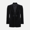 View 1 of product The Turnbull & Asser Black Single Breasted Velvet Smoking Jacket features a shawl collar, satin lining, two front pockets, and a knotted closure—ideal for stylish eveningwear.