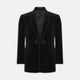 The Turnbull & Asser Black Single Breasted Velvet Smoking Jacket features a shawl collar, satin lining, two front pockets, and a knotted closure—ideal for stylish eveningwear.